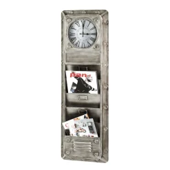 Tableau pense-bête avec horloge intégré et 5 compartiments en métal Gris anthracite