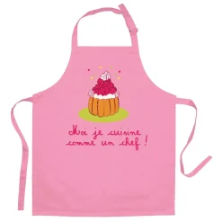Tablier de cuisine enfant Je cuisine comme un chef recyclé Rose 52 x 63