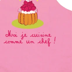 Tablier de cuisine enfant Je cuisine comme un chef recyclé Rose 52 x 63