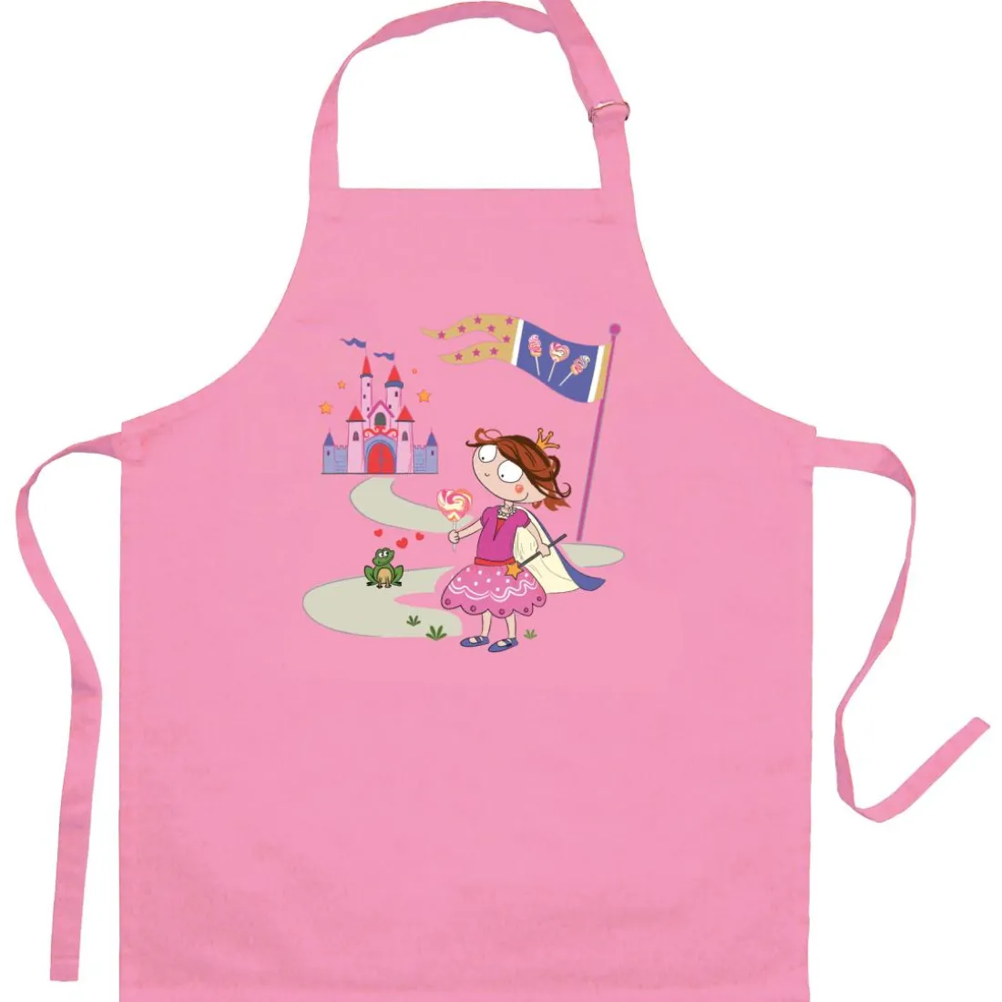 Tablier de cuisine enfant Princesse et grenouille recyclé Rose 52 x 63