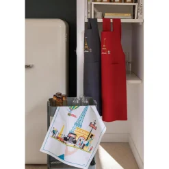 Tablier de cuisine japonais recyclé Tour Eiffel Rouge 125 x 85