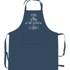Tablier de cuisine Je me bonifie avec l'âge recyclé Indigo 72 x 90