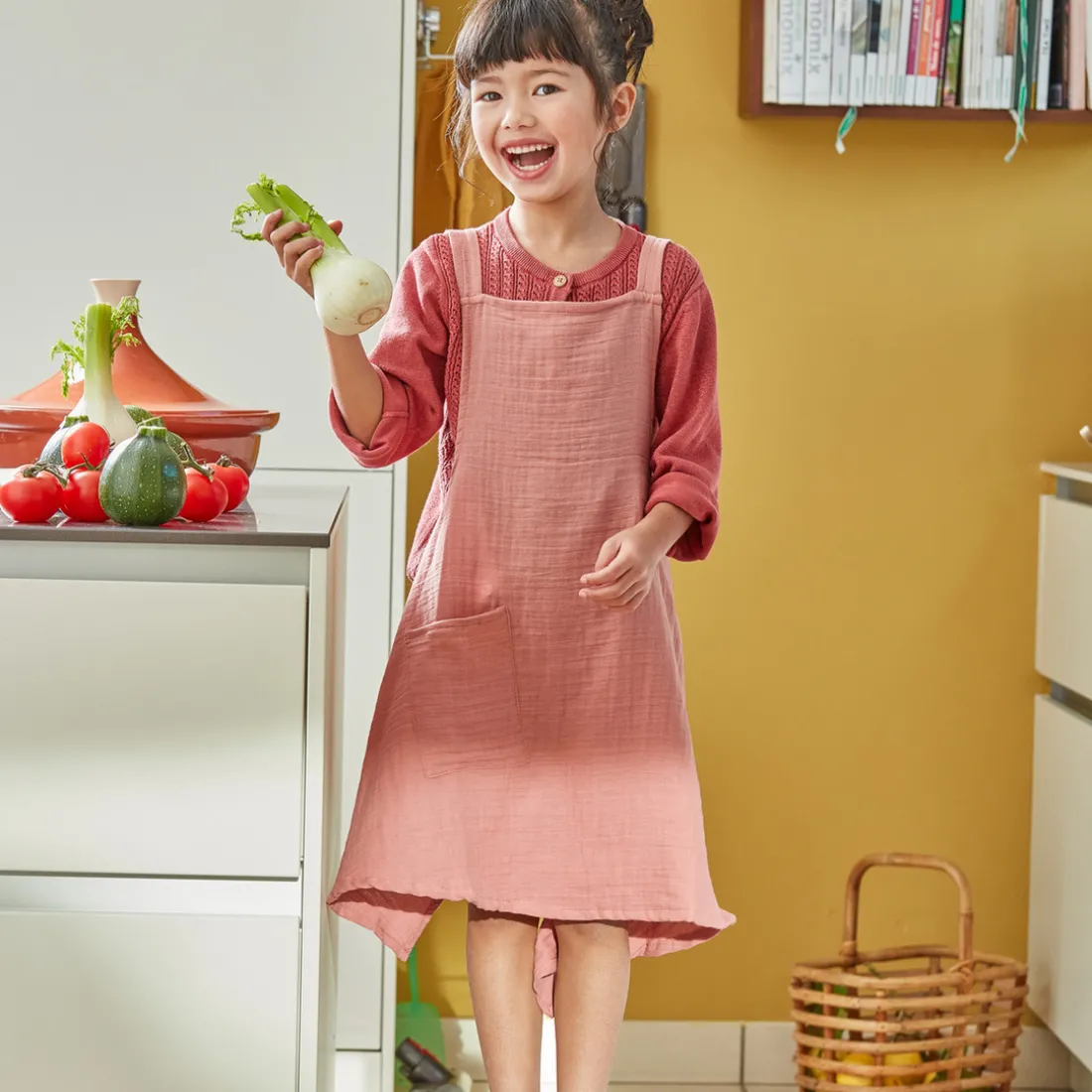 Tablier de cuisine pour enfant en coton MYKID Rose