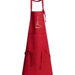 Tablier de cuisine recyclé Tour Eiffel avec poche Rouge 85 x 72