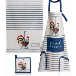 Tablier de cuisine recyclé French Cocorico Ecru/bleu