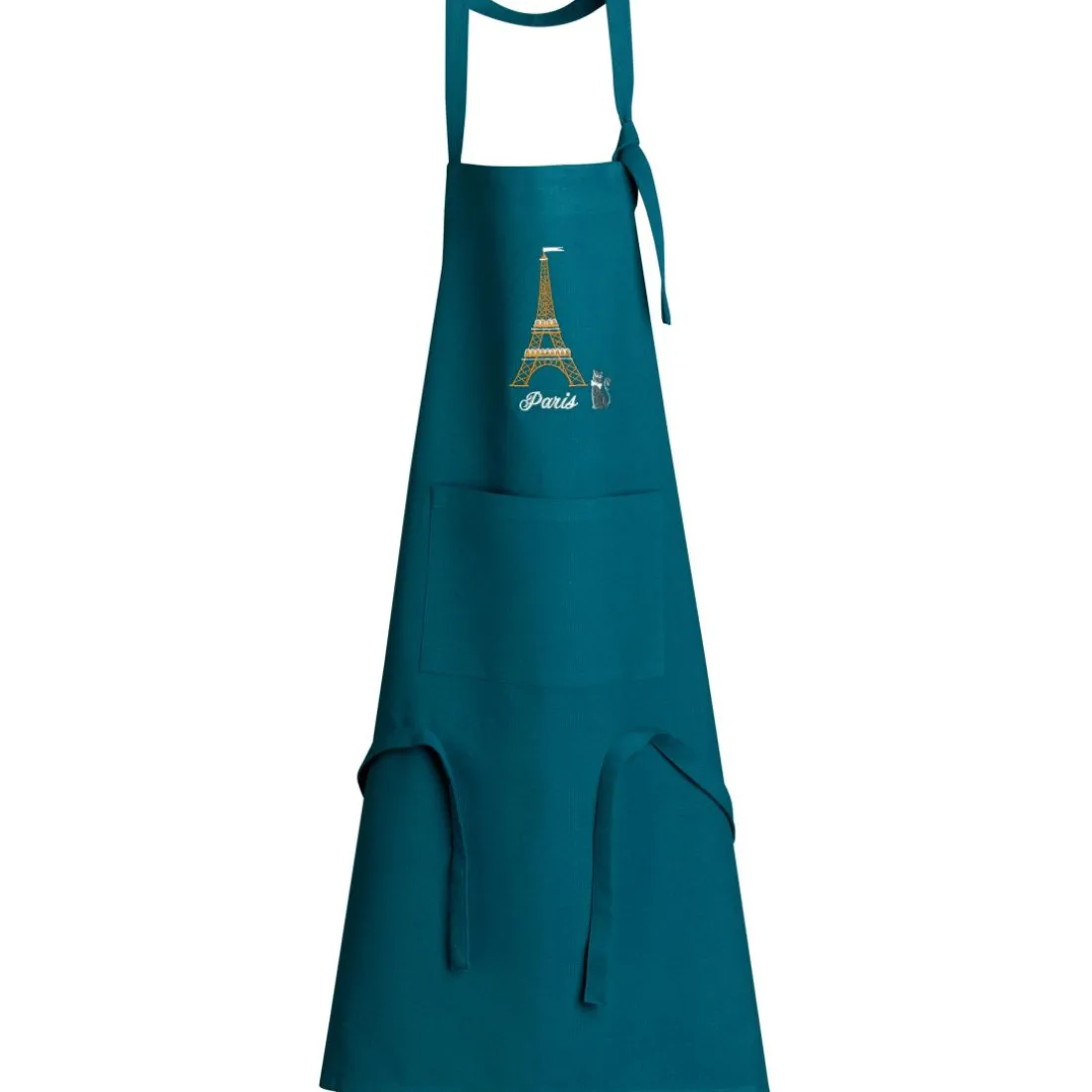 Tablier de cuisine recyclé Tour Eiffel avec poche Paon 85 x 72