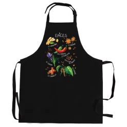 Tablier de cuisine sans poche Épices recyclé – Noir – 72 x 90 cm