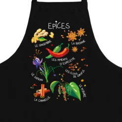 Tablier de cuisine sans poche Épices recyclé – Noir – 72 x 90 cm