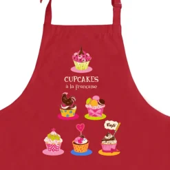Tablier de cuisine sans poche Cupcake recyclé Rouge 72 x 90