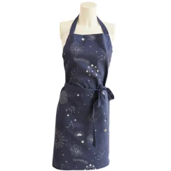 Tablier imprimé en coton, ASTRAL-Bleu foncé-76 x 85 cm