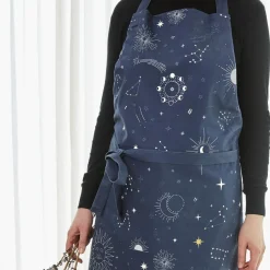 Tablier imprimé en coton, ASTRAL-Bleu foncé-76 x 85 cm