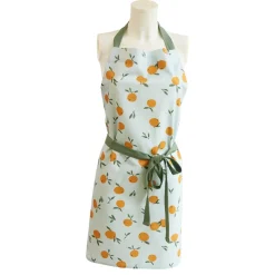 Tablier imprimé en coton, CLEMENTINES-Orange moyen-76 x 85 cm