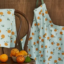 Tablier imprimé en coton, CLEMENTINES-Orange moyen-76 x 85 cm