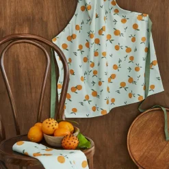 Tablier imprimé en coton, CLEMENTINES-Orange moyen-76 x 85 cm