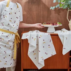 Tablier imprimé en coton CERISES-Rouge