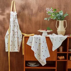 Tablier imprimé en coton CERISES-Rouge