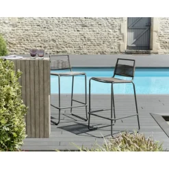 Tabouret de bar en métal et cordage synthétique
