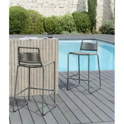 Tabouret de bar en métal et cordage synthétique