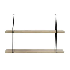 Étagère murale 2 niveaux plateau en bois et support métal