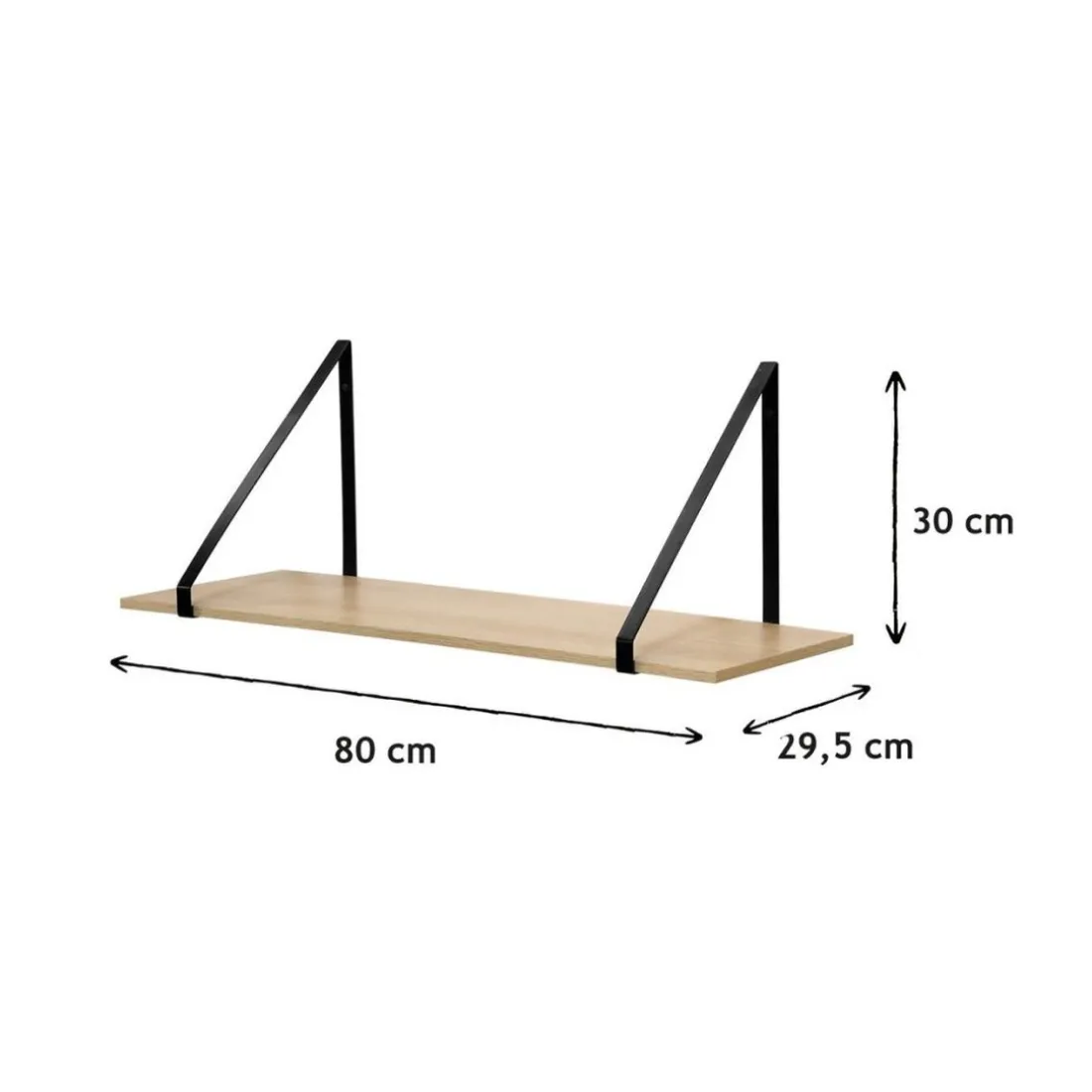 Étagère murale grande profondeur en bois avec support en métal