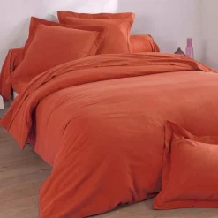 Taie de traversin ou taie d'oreiller en FLANELLE UNI Laureat Terracotta