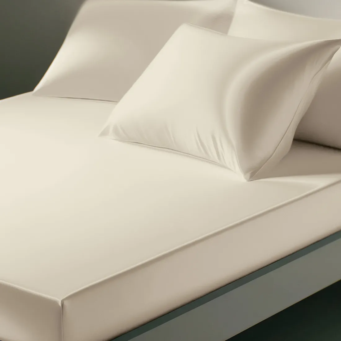 Taie de traversin, Taie d'oreiller satin de coton uni TERTIO® - Ecru uni