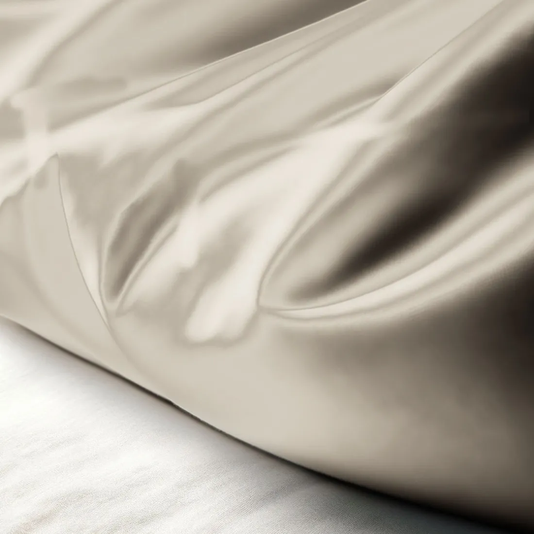 Taie de traversin, Taie d'oreiller satin de coton uni TERTIO® - Ecru uni