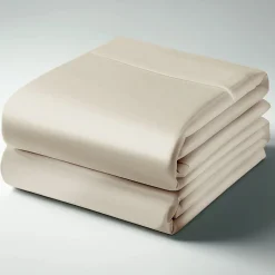 Taie de traversin, Taie d'oreiller satin de coton uni TERTIO® - Ecru uni