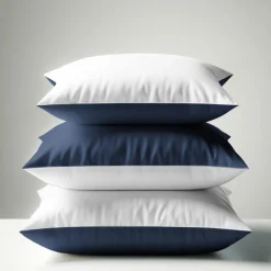 Taie d'oreiller Coton TERTIO® - Blanc/Bleu indigo