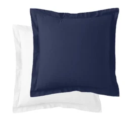 Taie d'oreiller Coton TERTIO® - Blanc/Bleu indigo
