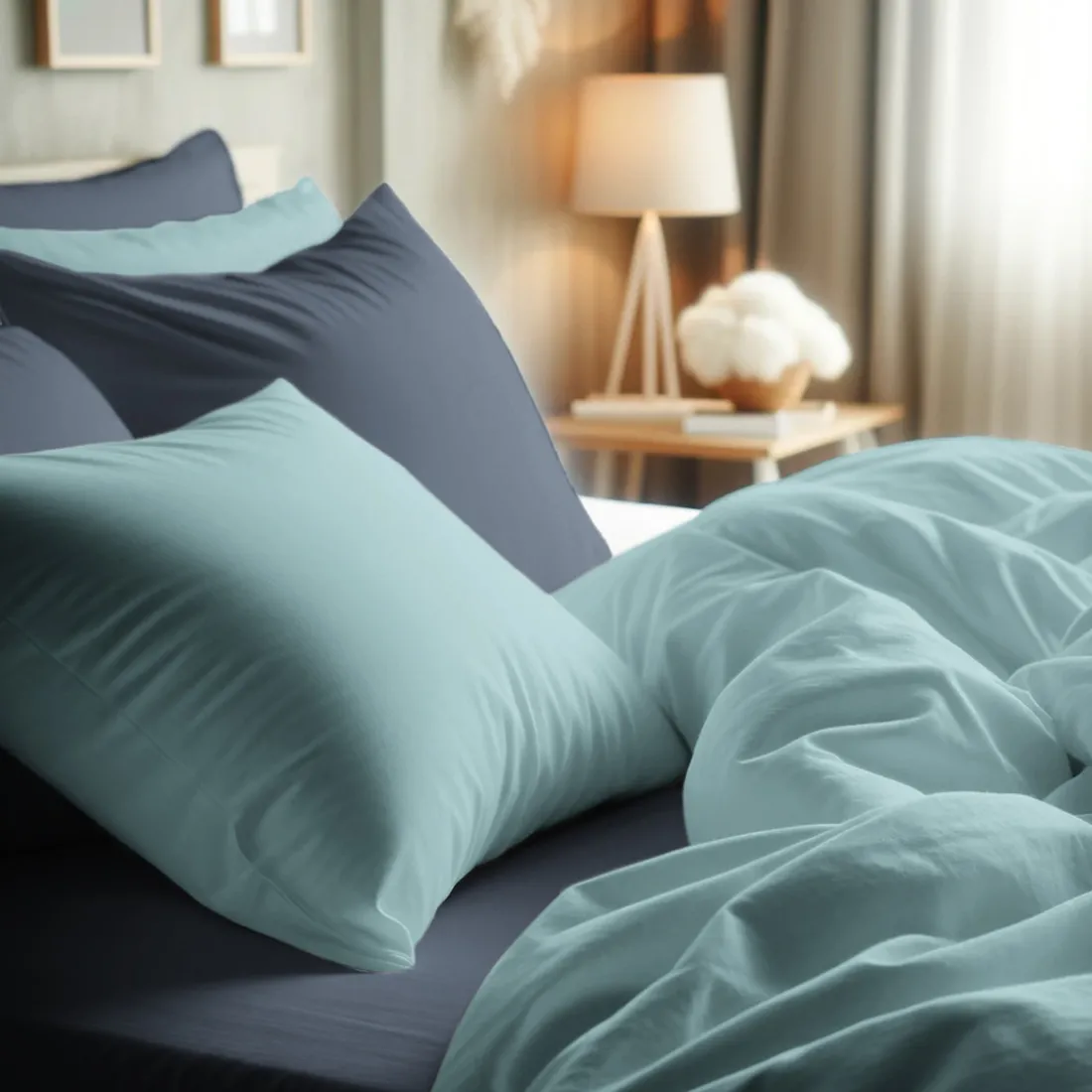 Taie d'oreiller coton TERTIO® - Bleu Glacier / Bleu Orage