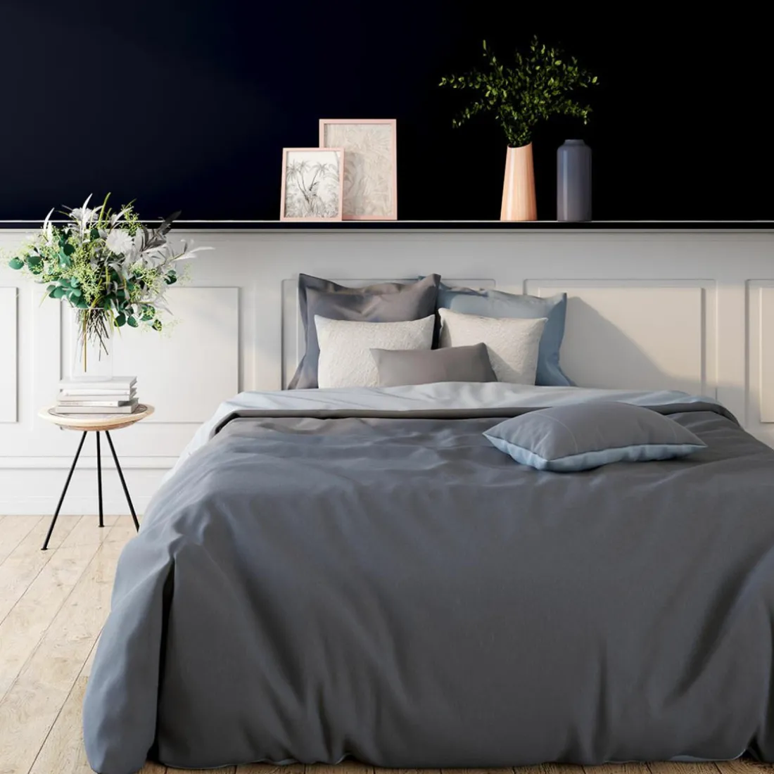 Taie d'oreiller coton TERTIO® - Bleu Glacier / Bleu Orage
