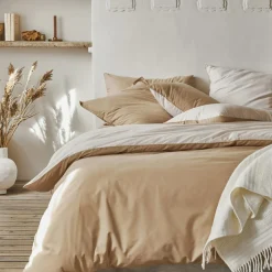 Taie d'oreiller en coton bicolore, Bons Jours, Sable/Crème, Essix