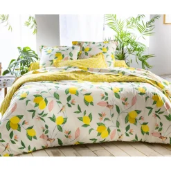 Taie d'oreiller en coton LEMON BIRD jaune