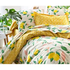Taie d'oreiller en coton LEMON BIRD jaune