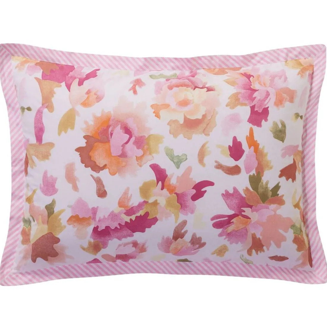 Taie d'oreiller en coton VALSE FLEURIE motif pivoine rose