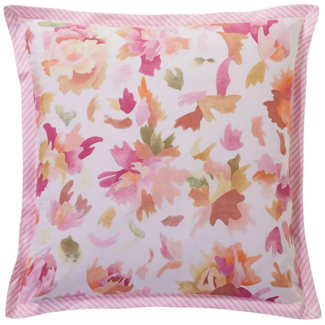 Taie d'oreiller en coton VALSE FLEURIE motif pivoine rose