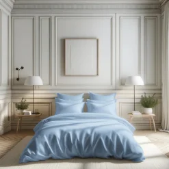 Taie d'oreiller ou de traversin en percale de coton TERTIO® - Bleu ciel