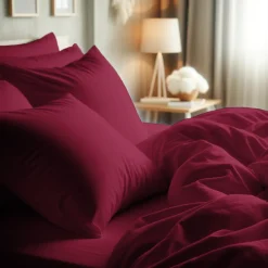 Taie d'oreiller ou de traversin en percale de coton TERTIO® - Bordeaux Rouge vin