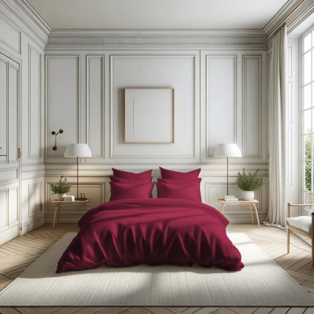 Taie d'oreiller ou de traversin en percale de coton TERTIO® - Bordeaux Rouge vin