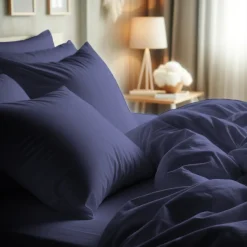 Taie d'oreiller ou de traversin en percale de coton TERTIO® - Bleu Indigo
