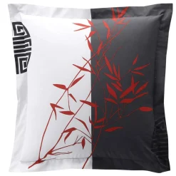 Taie d'oreiller ou traversin motifs zen bambous et idéogrammes Becquet - Noir