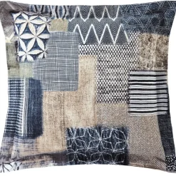 Taie d'oreiller ou traversin effet patchwork Becquet-Bleu -Gris Chiné