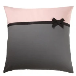 Taie d'oreiller percale de coton ROMAN - Gris/Rose