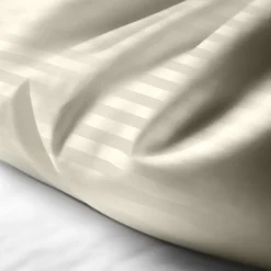 Taie d'oreiller rayé ton sur ton satin de coton TERTIO® - Ecru