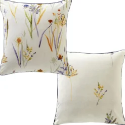 Taie d'oreiller sac coton ALBA feuilles et bouquets jaune