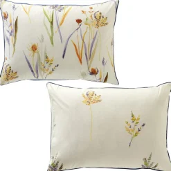 Taie d'oreiller sac coton ALBA feuilles et bouquets jaune