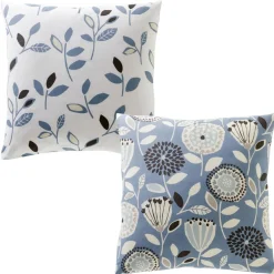 Taie d'oreiller sac imprimée motifs feuilles en coton bleue SEVENTIES