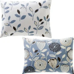 Taie d'oreiller sac imprimée motifs feuilles en coton bleue SEVENTIES