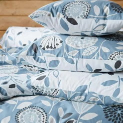 Taie d'oreiller sac imprimée motifs feuilles en coton bleue SEVENTIES